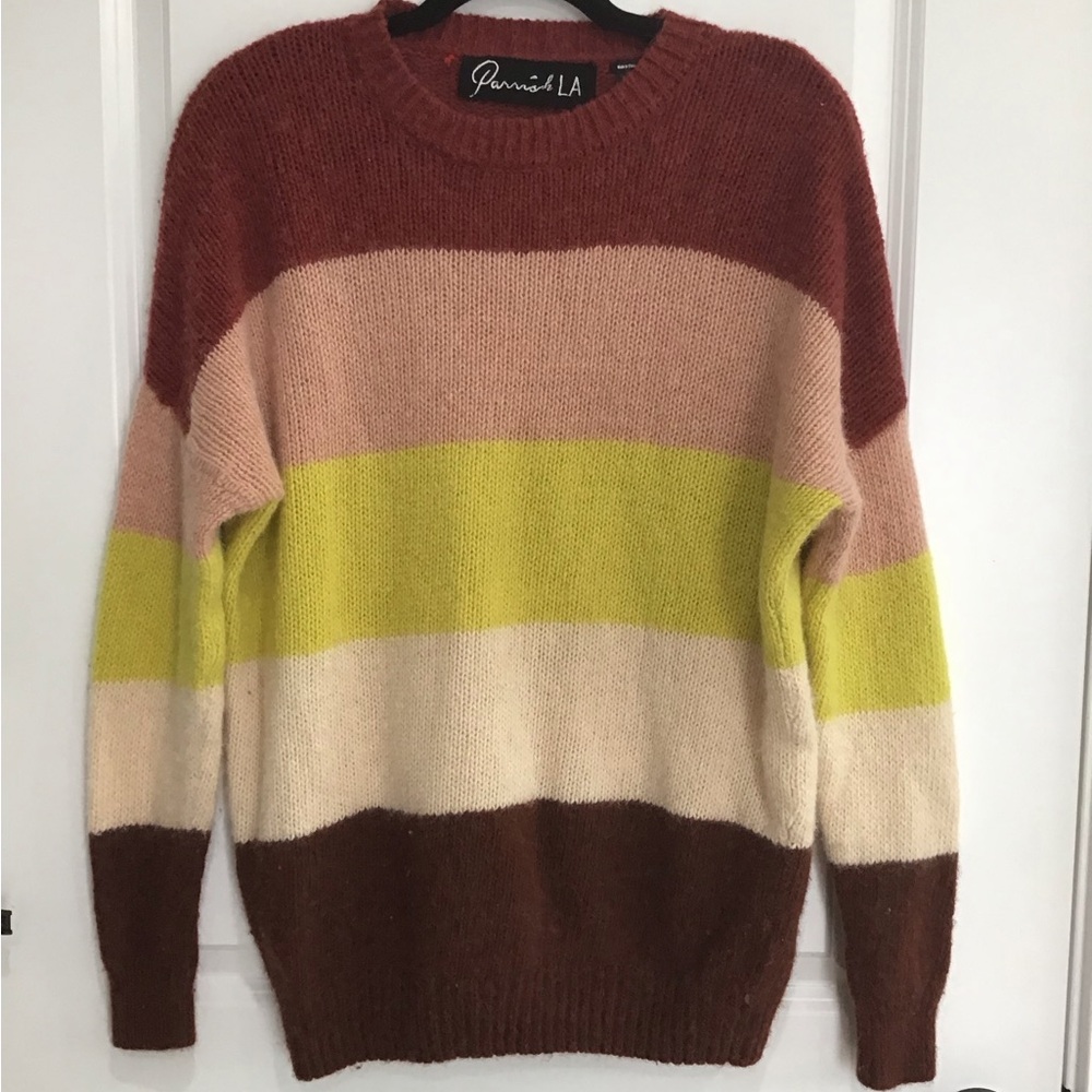 Parrish LA Women's Colorblock Sweater Small Longsleeve Pullover Burgundy Yellow
